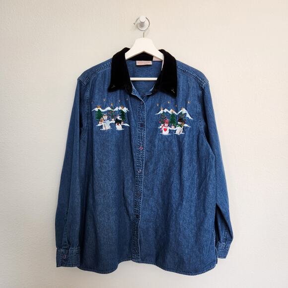 Vintage Basic Editions Holiday Jean Chambray Button Down Shirt XL - Picture 8 of 8